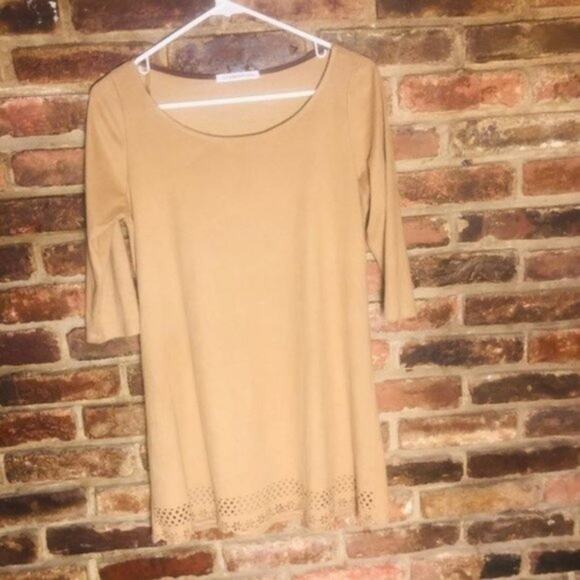 Cherish Brown Velour Eyelet Mini Dress Women's Size Small - Picture 1 of 6